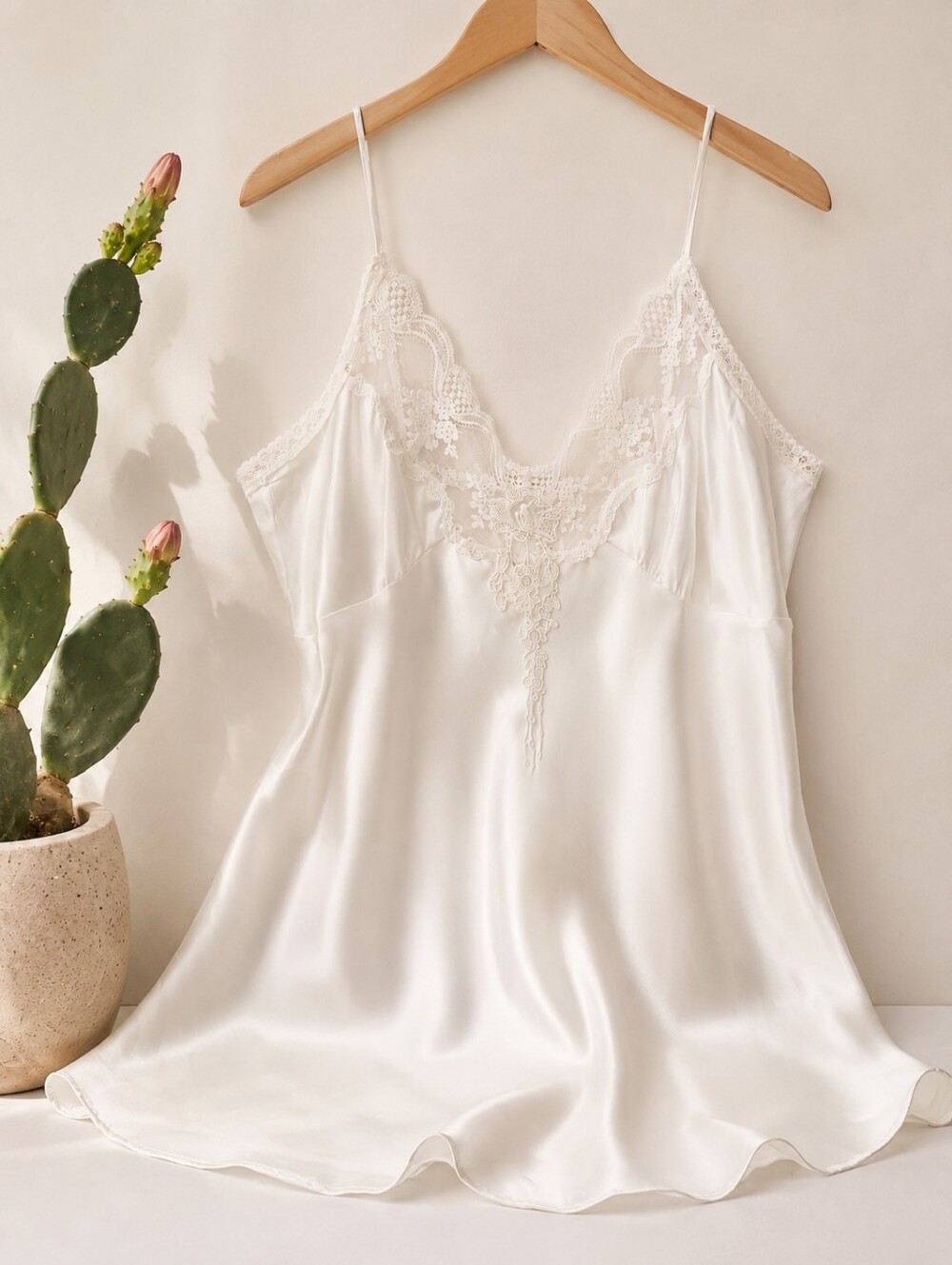 White Satin Lace Chemise Slip Blouse - Women's Large